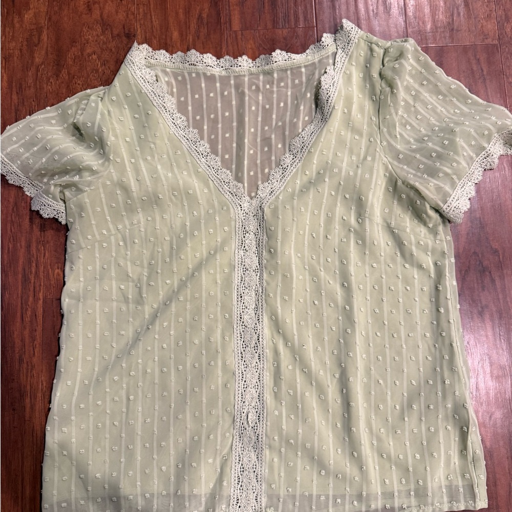 Elegant Lace Trimmed Green Blouse